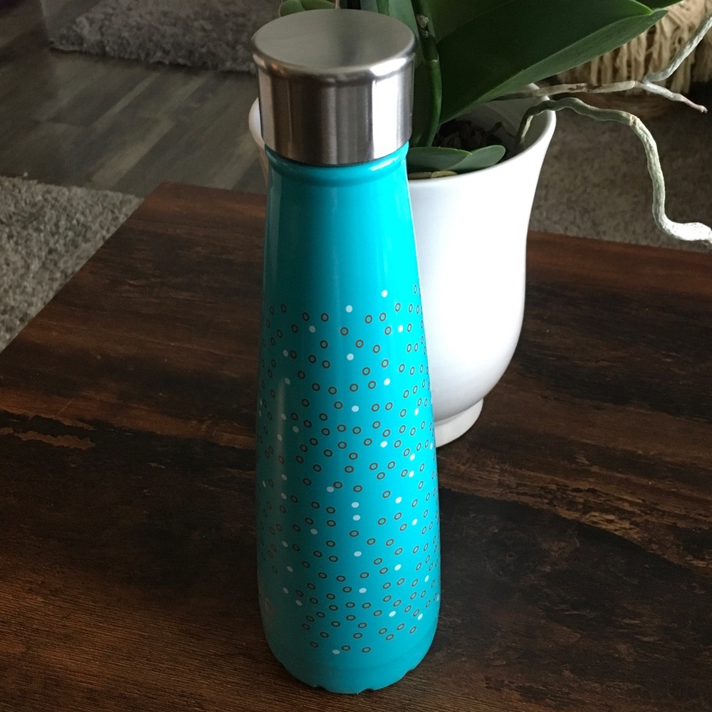 S'well Turquoise Stainless Steel Bottle with Silver Cap and Dot Pattern